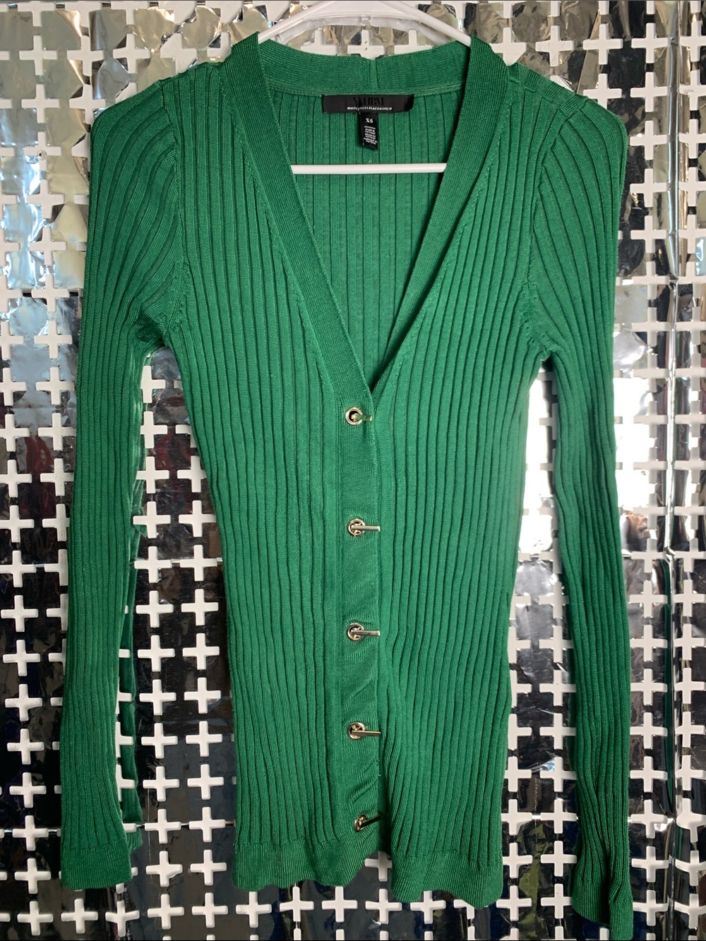 White House Black Market Kelly Green Ribbed Button-Front Cardigan